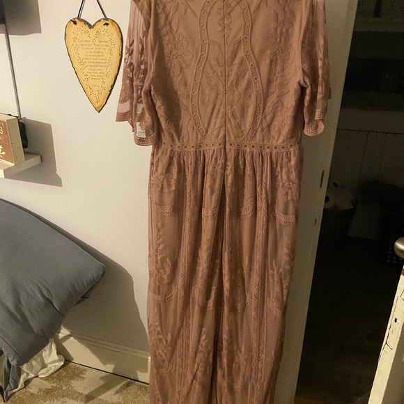 PinkBlush Mauve Lace Mesh Overlay Plus Maternity Maxi Dress - Picture 6 of 8